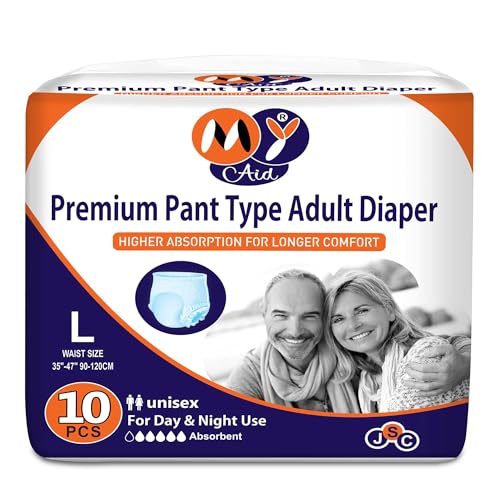 MyAid Premium Pants Style| Large| Waist 90-120cm | 8 hr Absorption-Protection | Unisex | Odour Control | Leak Proof | Pack of 1 - L (10 Pieces) - Image 1