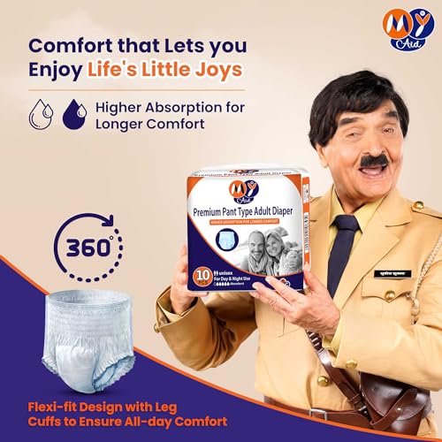 MyAid Premium Pants Style| Large| Waist 90-120cm | 8 hr Absorption-Protection | Unisex | Odour Control | Leak Proof | Pack of 1 - L (10 Pieces) - Image 2