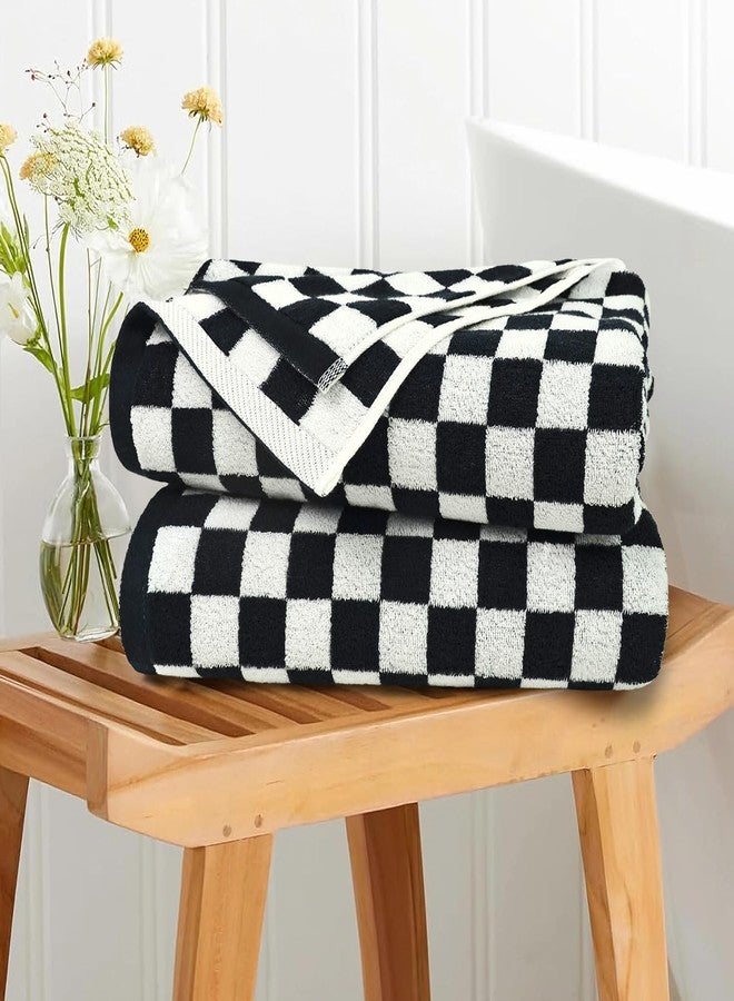 Jacquotha Bath Towels Black & White Checkered - 100% Cotton, 27.5" x 55", Soft & Absorbent & Quick Dry, Set of 2 Towels for Bathroom, Pool, Beach, Spa - Image 3