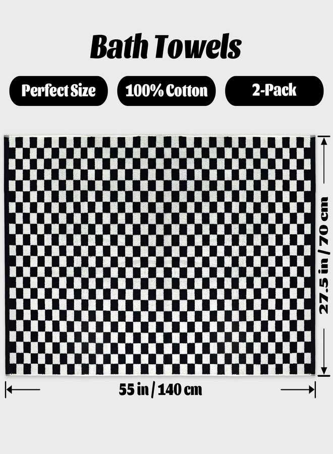 Jacquotha Bath Towels Black & White Checkered - 100% Cotton, 27.5" x 55", Soft & Absorbent & Quick Dry, Set of 2 Towels for Bathroom, Pool, Beach, Spa - Image 4