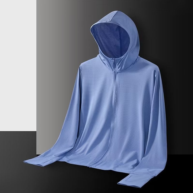 Casual Hooded Mens Trench Coat Spring Youth Fashion Sky blue  - Image 1