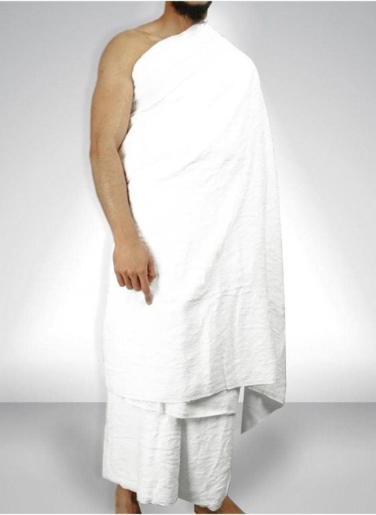 REBENUO Ihram clothing for men for Hajj and Umrah - 2 white towels - 100% natural healthy combed cotton towels, weight 1000 grams  - Image 2
