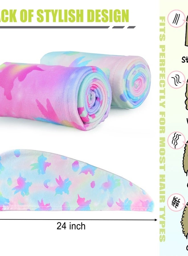 ELLEWIN Microfiber Hair Towel Wrap for Kids Girls 2 Pack Hair Turban Drying for Women Gifts Set Absorbent Quick Dry Twisty Anti Frizz Towel for Curly Long Thick Hair (Unicorn 2PK) - Image 4