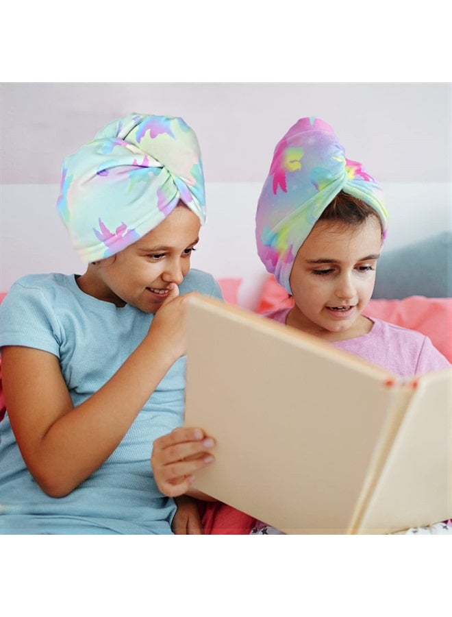 ELLEWIN Microfiber Hair Towel Wrap for Kids Girls 2 Pack Hair Turban Drying for Women Gifts Set Absorbent Quick Dry Twisty Anti Frizz Towel for Curly Long Thick Hair (Unicorn 2PK) - Image 5