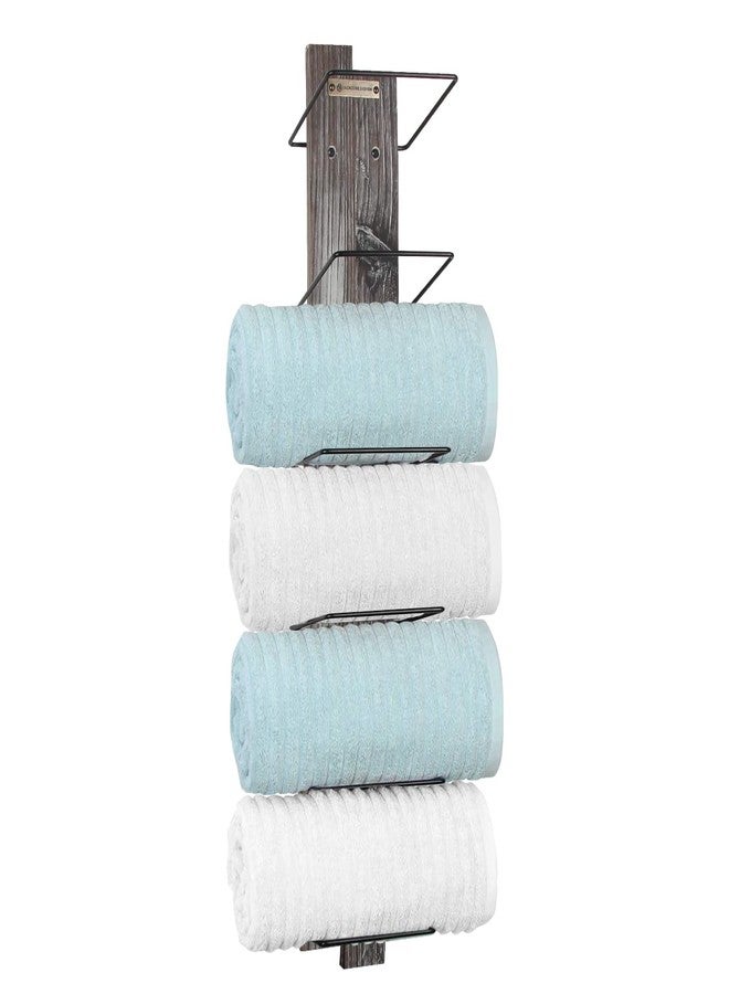 J JACKCUBE DESIGN Wall Mount Rustic Wood and Metal Towel Rack 6 Tier Shelf Holder for Shower & Hand Towels for Bathroom Hanging Storage Multi-Rack - MK594A - Image 1