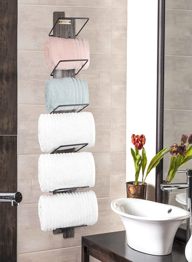 J JACKCUBE DESIGN Wall Mount Rustic Wood and Metal Towel Rack 6 Tier Shelf Holder for Shower & Hand Towels for Bathroom Hanging Storage Multi-Rack - MK594A - Image 3