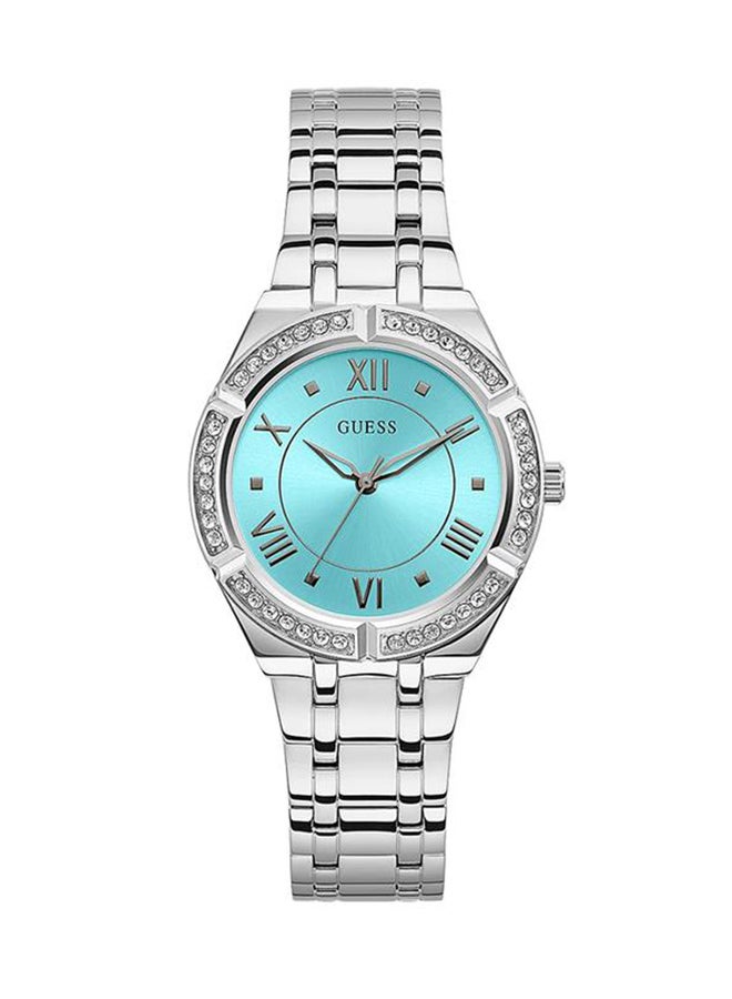 GUESS ساعة جيس للنساء بهيكل فضي اللون وسوار من الستانلس ستيل GW0033L7