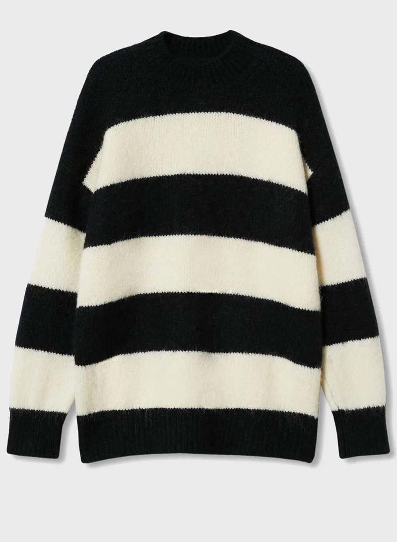 MANGO High Neck Color Block Sweater
