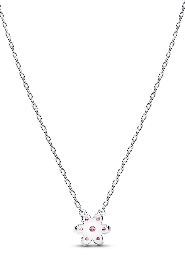 باندورا Sparkling Pink Flower Pendant Necklace