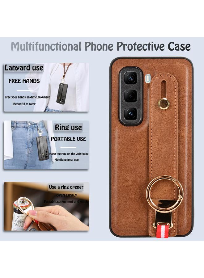 زبون جراب لهاتف Infinix Hot 50 Pro+ 4G X6880 مزود بسوار معصم وغطاء خلفي من الجلد - Image 3