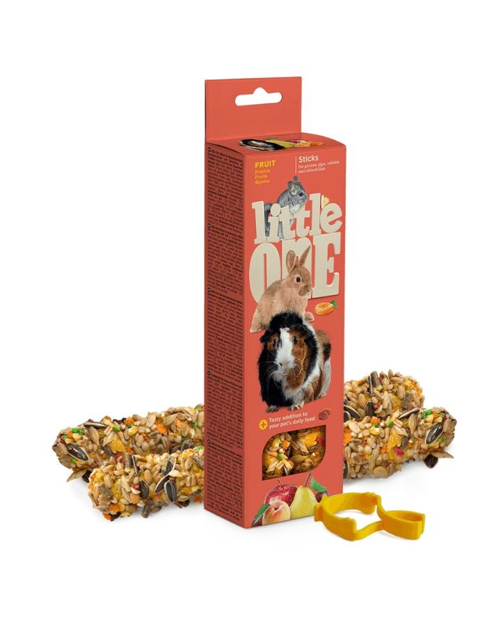 الصغير أعواد صغيرة للخنازير الغينية والأرانب والشنشيلات مع الفاكهة، عبوتان × 60 غرام