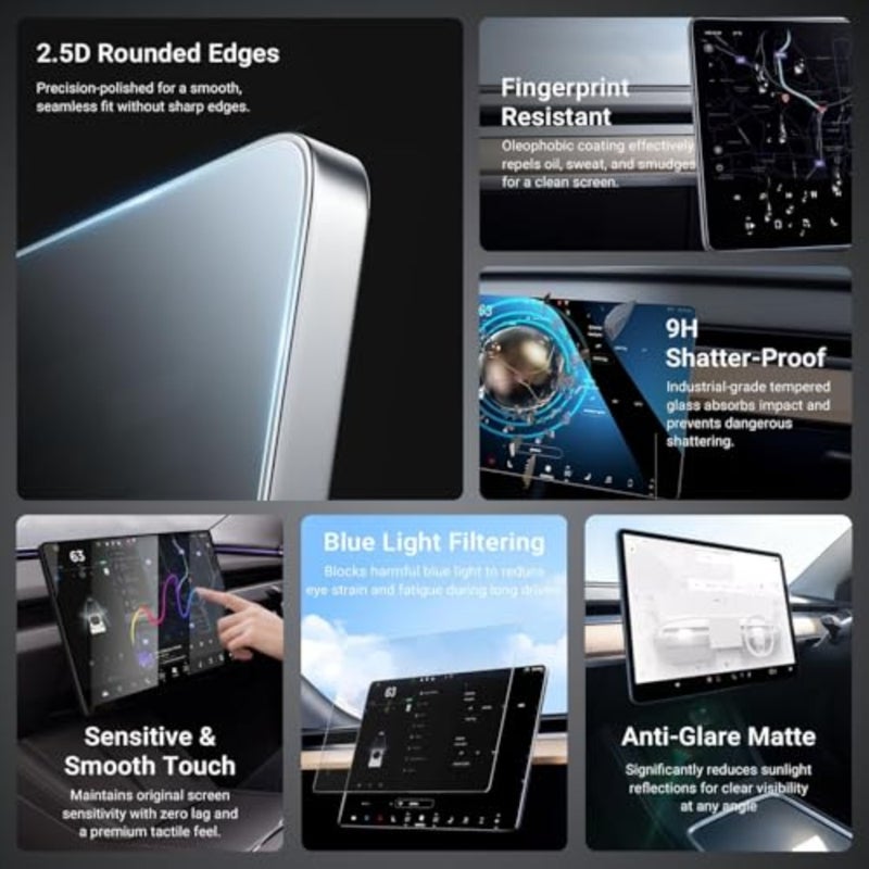واقي شاشة غير لامع لعام 2026 من Tesla Model Y Juniper Premium Performance [بدون بصمة وهج] ملحقات Tesla Model Y Juniper 2026، 16 واقي زجاجي مقسى مع مجموعة محاذاة - Image 2
