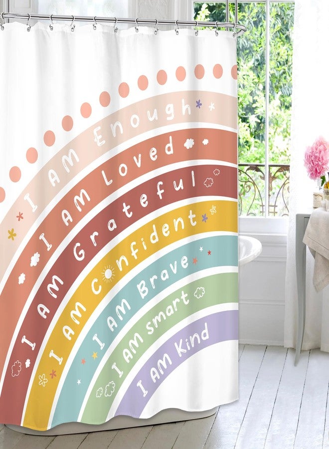 MESHELLY Kids Boho Rainbow Shower Curtain 60Wx72H - Funny Cute Inspirational Motivational Quotes for Baby Boys Girls - Colorful Children Bathroom Decor Fabric with 12 Hooks - Image 2
