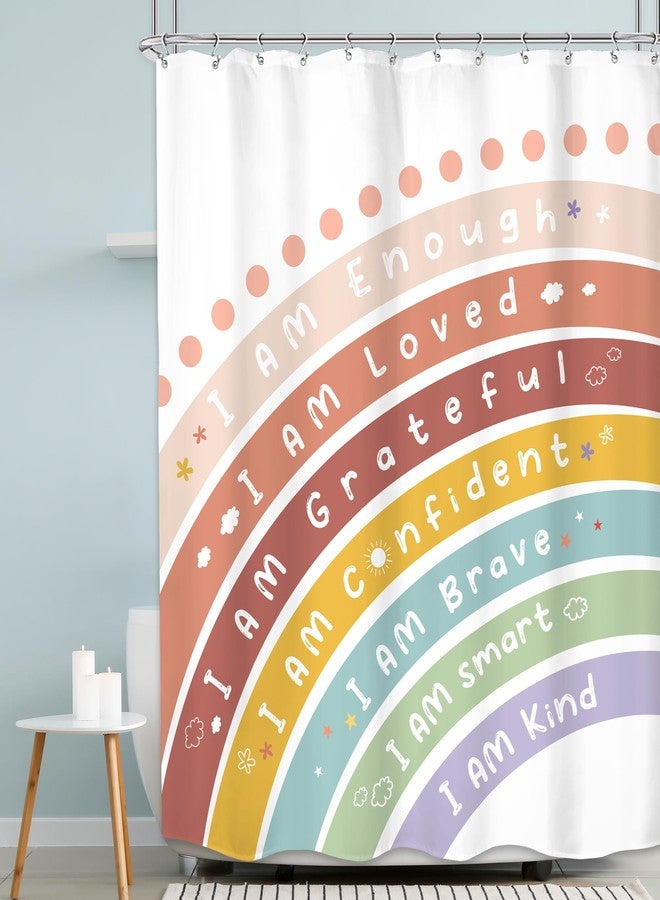 MESHELLY Kids Boho Rainbow Shower Curtain 60Wx72H - Funny Cute Inspirational Motivational Quotes for Baby Boys Girls - Colorful Children Bathroom Decor Fabric with 12 Hooks - Image 1