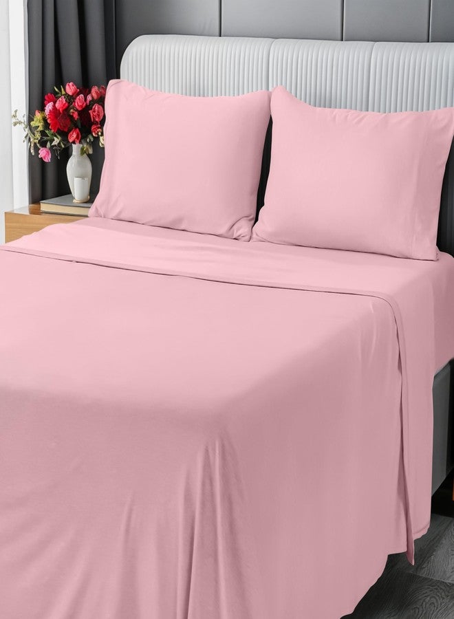 Utopia Bedding Queen Sheet Set - Jersey Knit Sheets 4 Piece - Cotton - Soft T-Shirt Stretchy Sheets (Pink) - Image 1