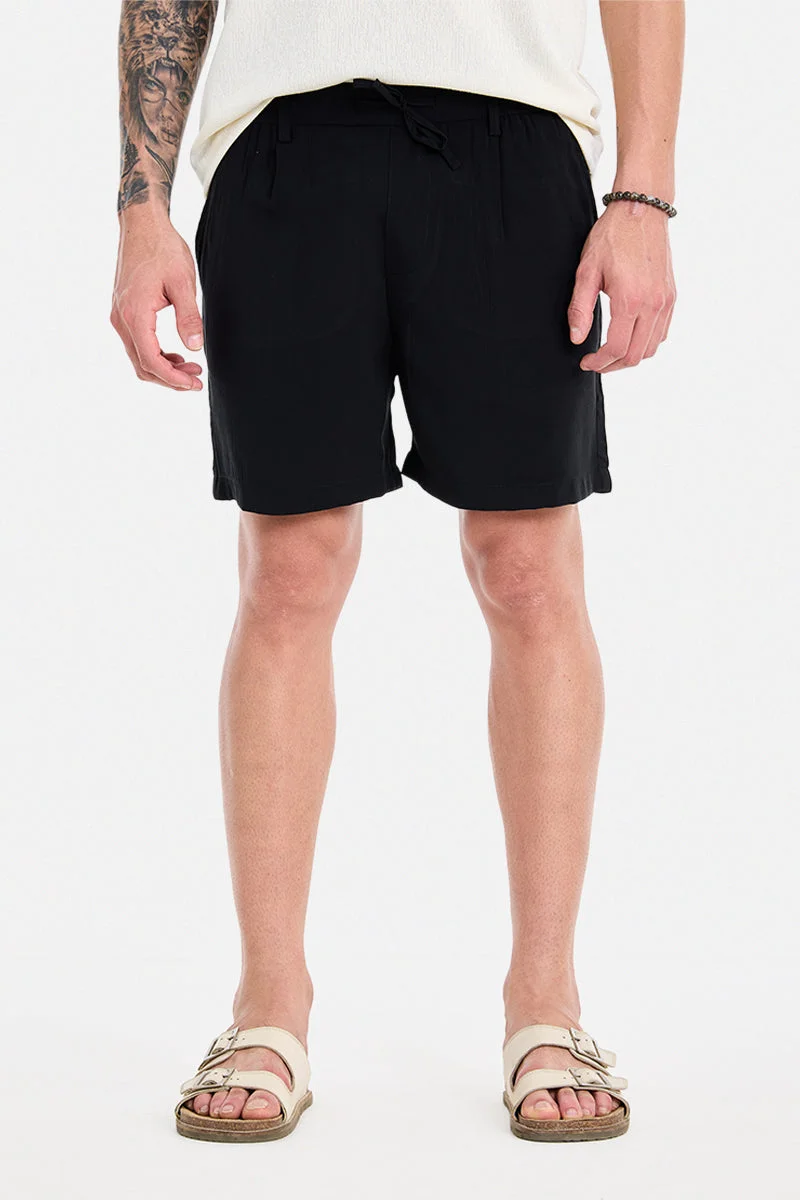 سنيتش Black Solid Loose Fit Shorts