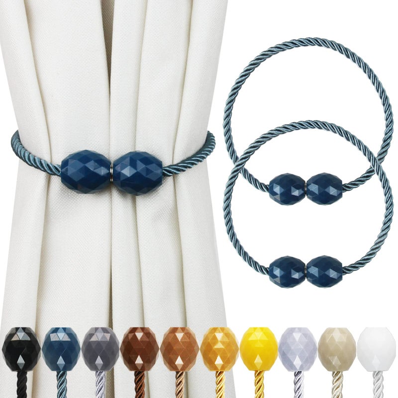 Porlau Porlau Strong Magnetic Curtain Tiebacks Blue 2 Pack Decorative Tie Backs Outdoor Curtain Rope Tiebacks Elegant Curtain Holdbacks for Drapes 