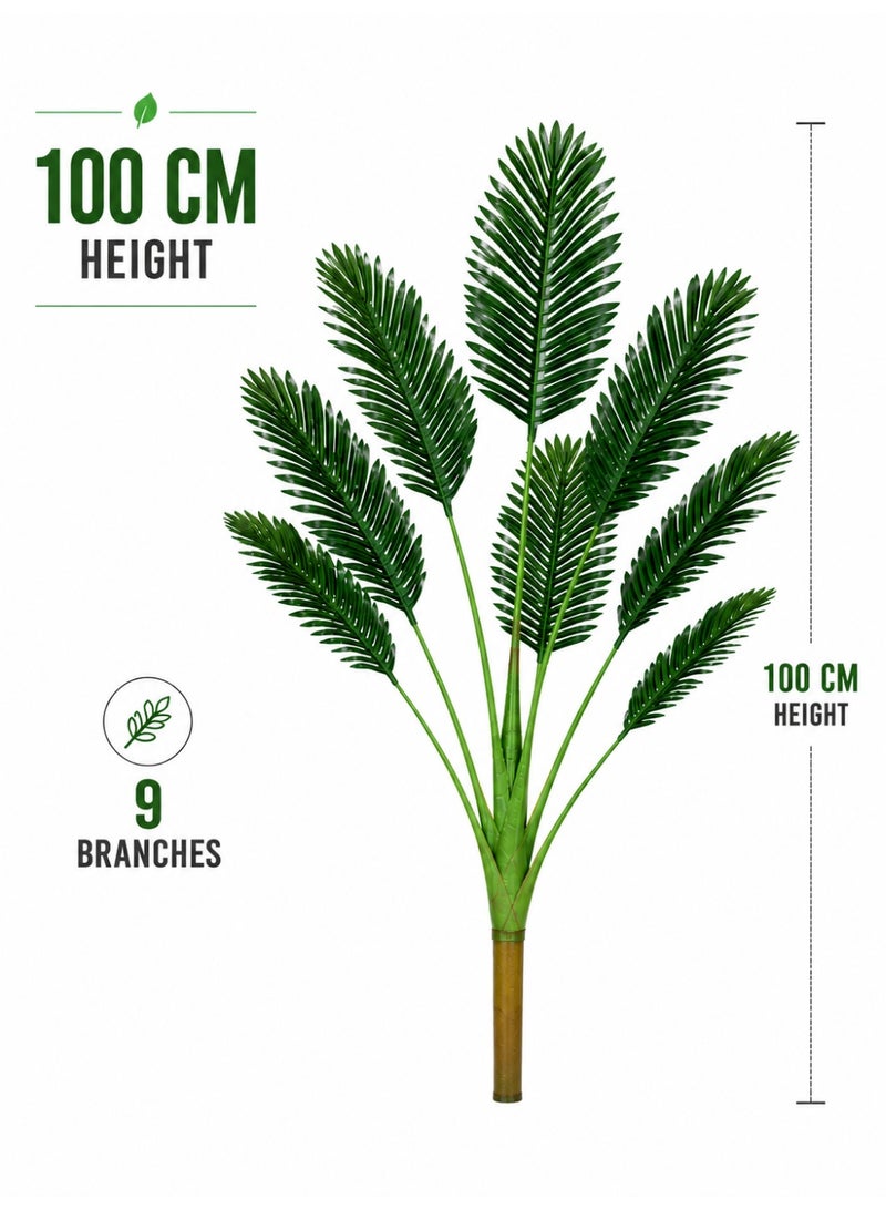 100 CM Artificial Cycas Tree 9 Branches With Empty White Decorative Pot - Image 4
