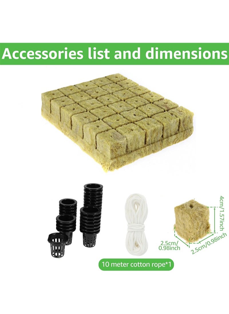 Aikanbo - 57 Pcs Hydroponics Mesh Net Cup Kit，26 Pcs Slotted Mesh Net Pot Cups，30 Pcs 2.5*2.5*4cm Stonewool Starter Plugs，10m Article Self Watering Cotton Wick Cord for Hydroponics - Image 1