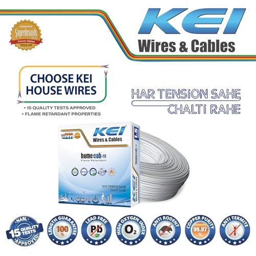 KEI WIRES & CABLES Homecab 1.5 sqmm 1 Core Copper Flame Retardant House Wire PVC Insulated Cable for Domestic & Industrial Electrical Wiring (White, 90 Meters) - Image 2