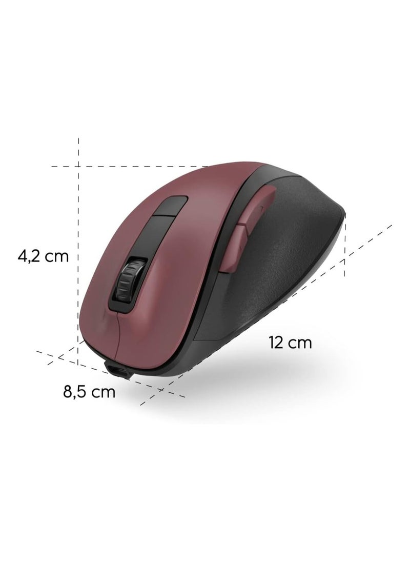 هاما Hama MW-500 Rechargeable Wireless Optical Mouse – 6 Buttons, USB Connectivity, Optical Sensor, Ergonomic Design – Burgundy Red  - Image 2