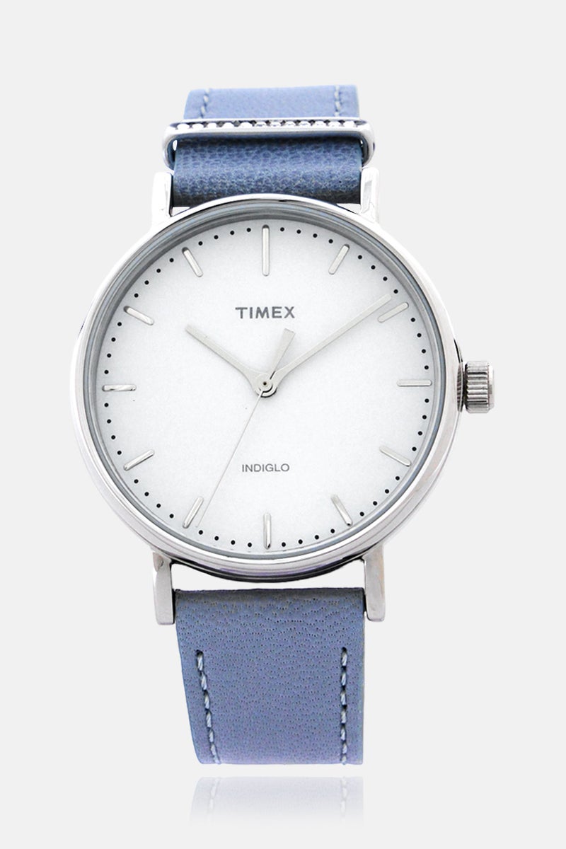 TIMEX Women TW2R70300 Quartz Leather Watch 37 mm, Slate Blue - Image 1