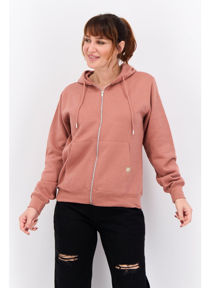 JUICE Women Hooded Plain Sweatshirt,  Dark Pink  - Image 1