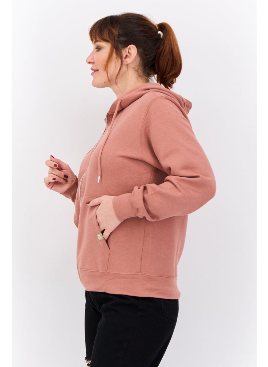 JUICE Women Hooded Plain Sweatshirt,  Dark Pink  - Image 2