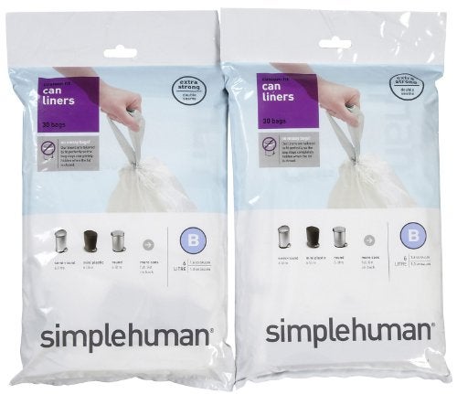 simplehuman Custom Fit Trash Can Liner B, White - White - 30 ct - 2 pk - 6 liter - Image 1