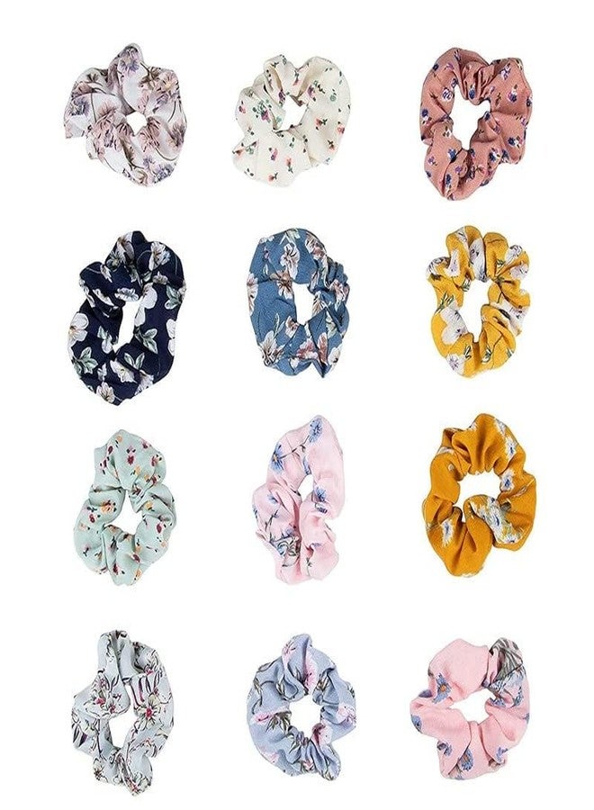 BIRZAR 12-Pack Floral Chiffon Elastic Hair Tie Scrunchies (Designs Selected Randomly) - Image 1