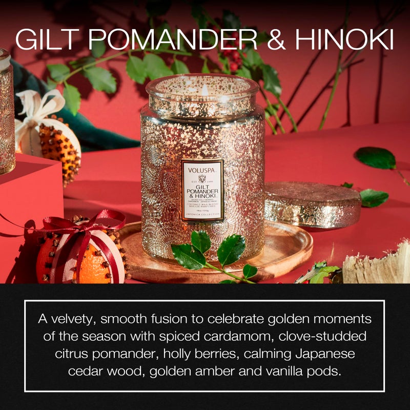 Voluspa Gilt Pomander Hinoki, Large Candle Jar, 18 oz, 100 Hour Burn Time, Coconut Wax for Clean Burning, Handcrafted in The USA - Image 2