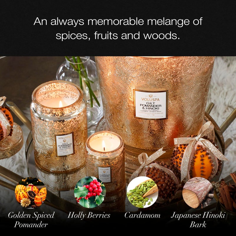 Voluspa Gilt Pomander Hinoki, Large Candle Jar, 18 oz, 100 Hour Burn Time, Coconut Wax for Clean Burning, Handcrafted in The USA - Image 3