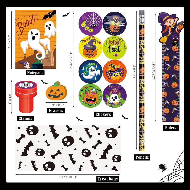 BEARUN Halloween Party Favor for Kids, 168 PCS 24-Pack Halloween Stationery Set with Goody Treat Bags, Bulk Toy for Class, Spooky Themed Halloween Party Gifts Prizes - Image 4