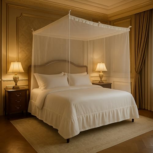 Ans Cotton Mix Mosquito Net for Double Bed 6.5x6.5 Ft, Pure Cotton Border Top & Bottom, Allergy Free, White, Premium Protection for Bedroom - Image 1