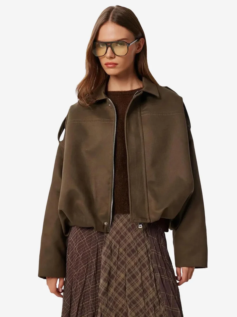 Lovely Istanbul ISTANBUL Suede Bomber Jacket with Zipper Closure