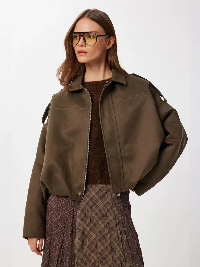 Lovely Istanbul ISTANBUL Suede Bomber Jacket with Zipper Closure