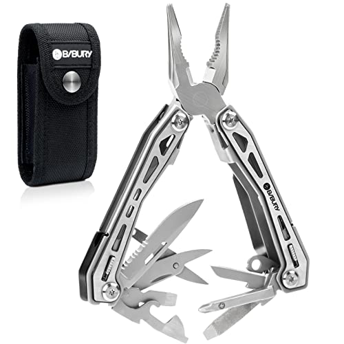 BIBURY Multitools BI2043, 17-in-1 Portable Multitool Foldable Spring-Loaded Pliers with Scissors, Can Opener & Screwdriver, Safety Locking EDC Tools for Camping Outdoor Activities Home Repair (Black) - Image 1