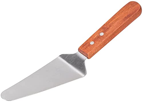 we3 Pie Server Cake Holder Transfer Triangular Spade Spatula for Pizza Cake Baking Wood Wooden Handle Shovel Stainless Steel (Pack of 1) - Image 1