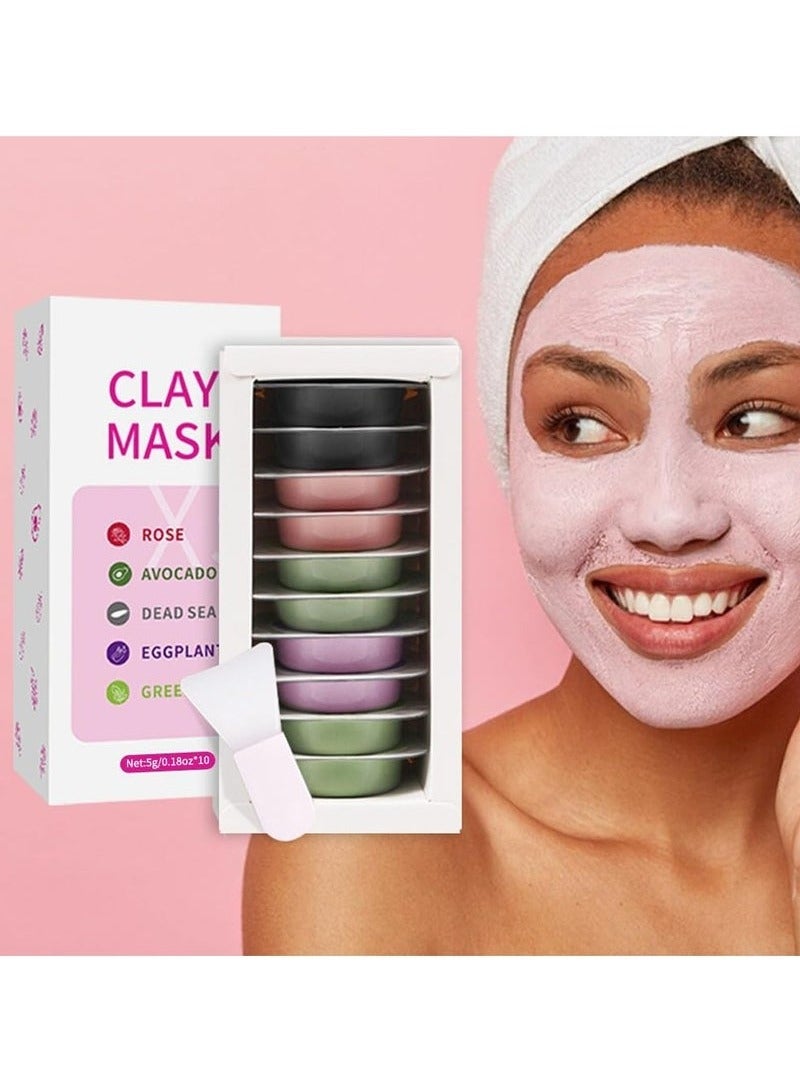 إيلهو Clay Face Mask - Deep Cleansing&Hydrating with Avocado, Dead Sea Minerals, Rose, Eggplant,&Green Tea Extracts, Ideal for All Skin Types, 10 Individual Packs for a Refreshing Skincare Routine - Image 2