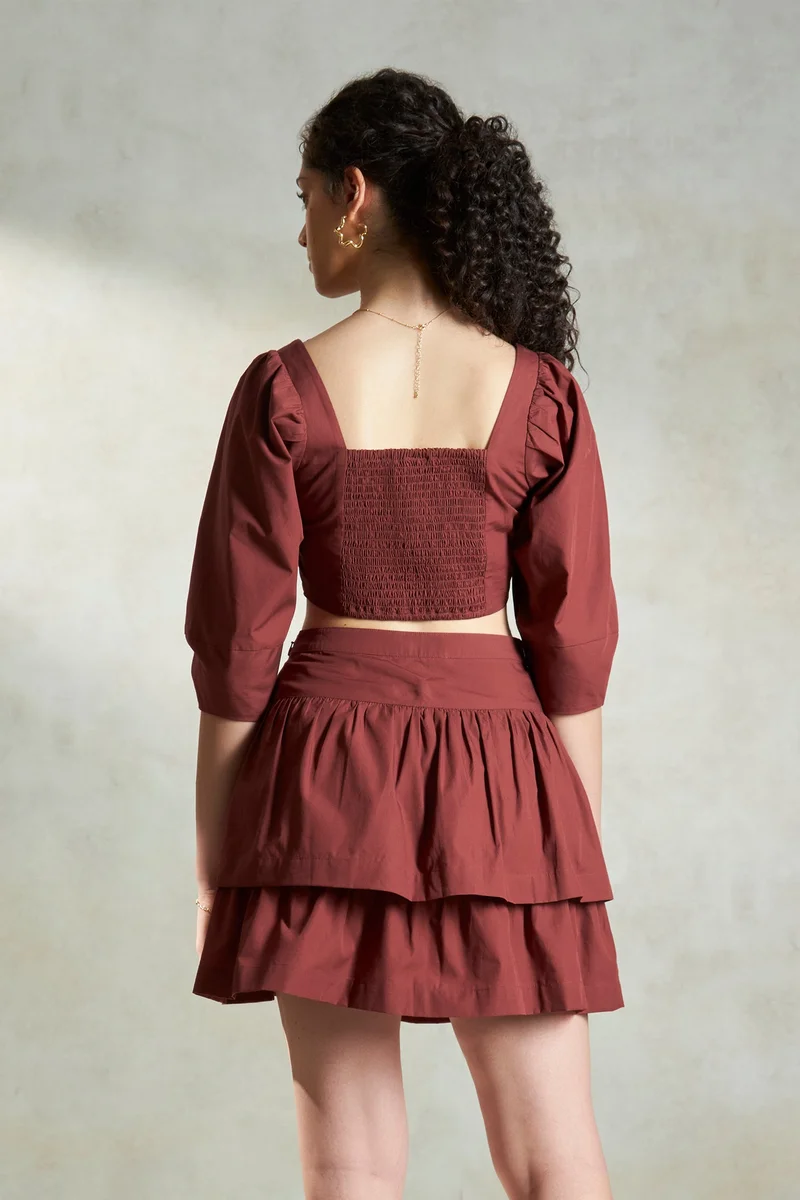 Virgio Cotton Fitted Brunchwear Square Neck Crop Tops for Women