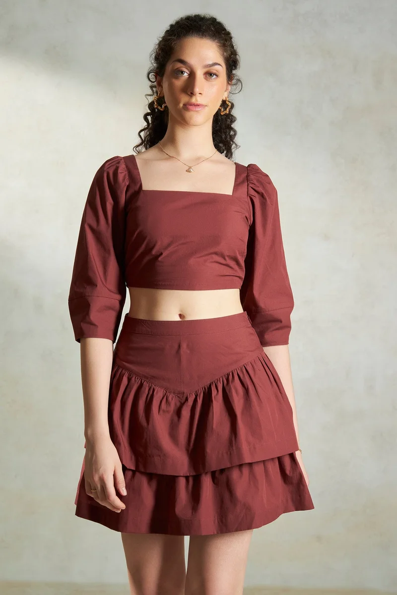 فيرجيو بلوزات قصيرة قطنية نسائية بياقة مربعة للمناسبات غير الرسمية