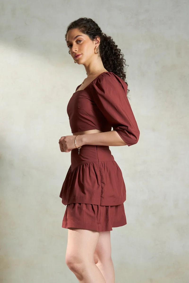 فيرجيو بلوزات قصيرة قطنية نسائية بياقة مربعة للمناسبات غير الرسمية