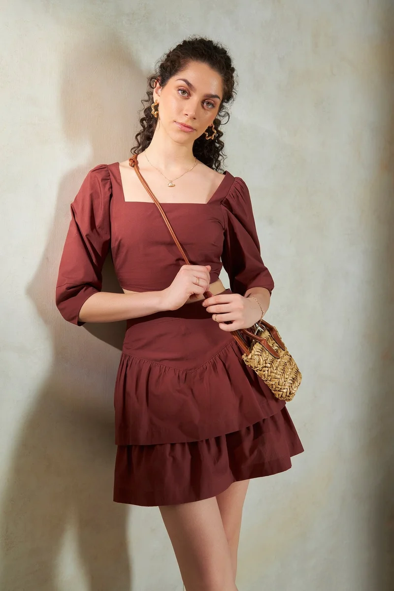 Virgio  Cotton Fitted Brunchwear Square Neck Crop Tops for Women for Women | Best Price UAE