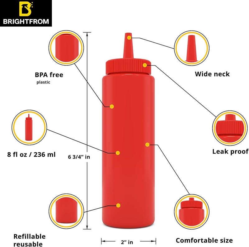 BRIGHTFROM Condiment Squeeze Bottles REDYELLOW 8 OZ Empty Squirt Bottle with Wide Neck  Great for Ketchup Mustard Syrup Sauces Dressing Oil BPA FREE Plastic  2 PACK - Image 2