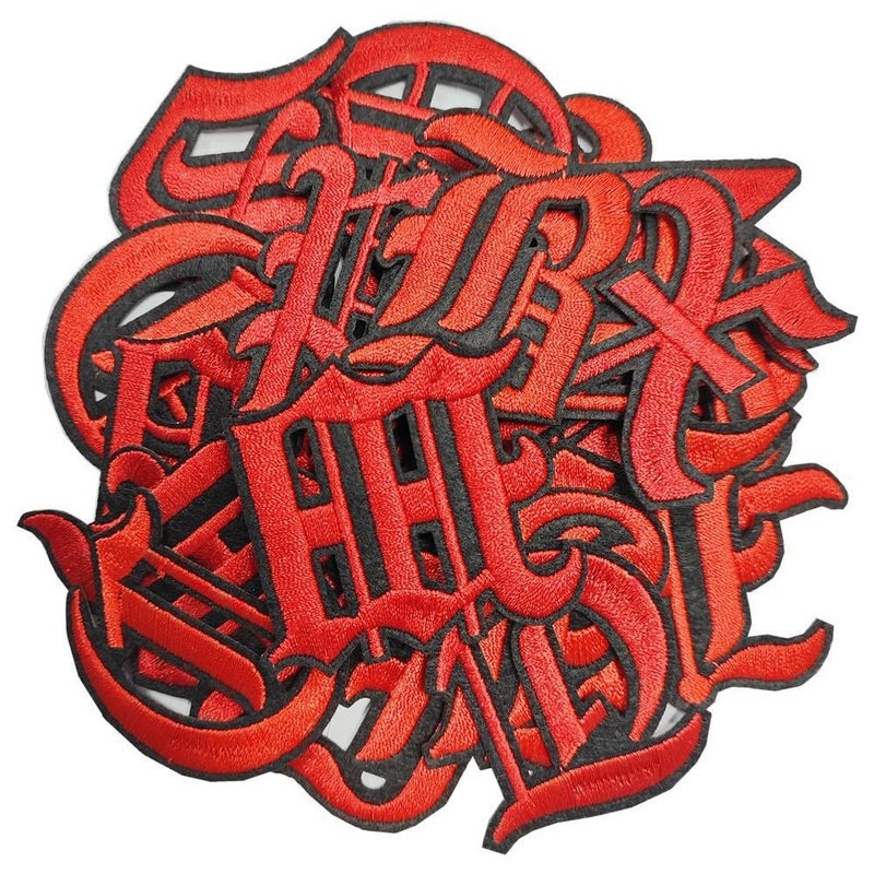 26 PCS Gothic Iron On Letters for Clothing, A-Z 26 Varsity Letter Patches, Goth Iron On Patches for Clothing, Applique Funny Embroidered Patch for Clothes Bags Hats T-Shirts Jeans (red)