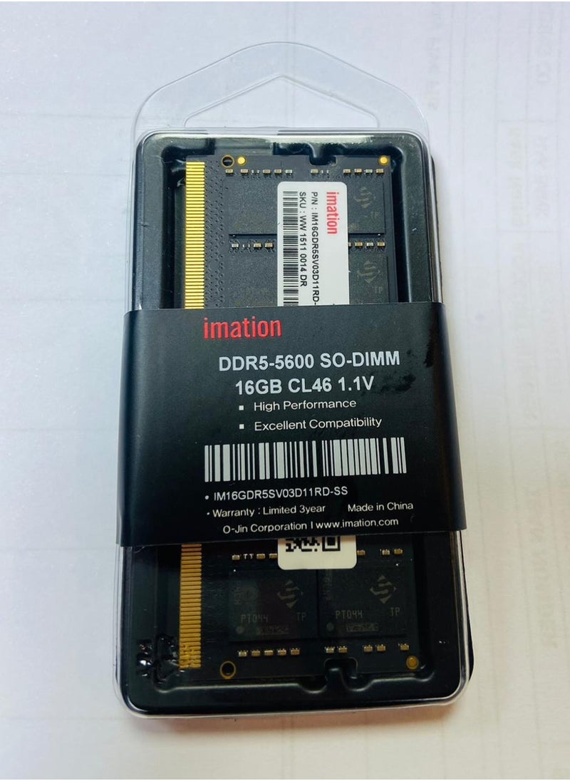 imation Imation 16GB DDR5 5600MHz Laptop RAM – Ultra-Fast SO-DIMM Memory Module, CL46, 1.1V, Non-ECC – Ideal for High-Performance Notebook Upgrade & Multitasking (PC5-44800, 262-Pin) 