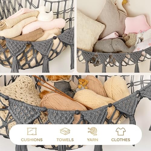 TIDYTEDS Macrame DreamLights Boho Stuffed Animal Storage Net or hammock Extra Large for Small or large Plushies. Plush Gray Toy Storage Holder - Image 5