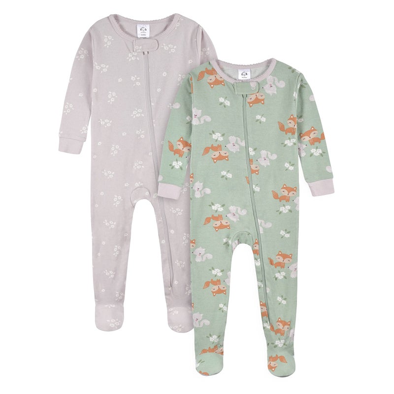 Gerber Baby Girls 4-pack Footed Pajamas And Toddler Sleepers, Roses And Fox, 18 Months US - Image 4