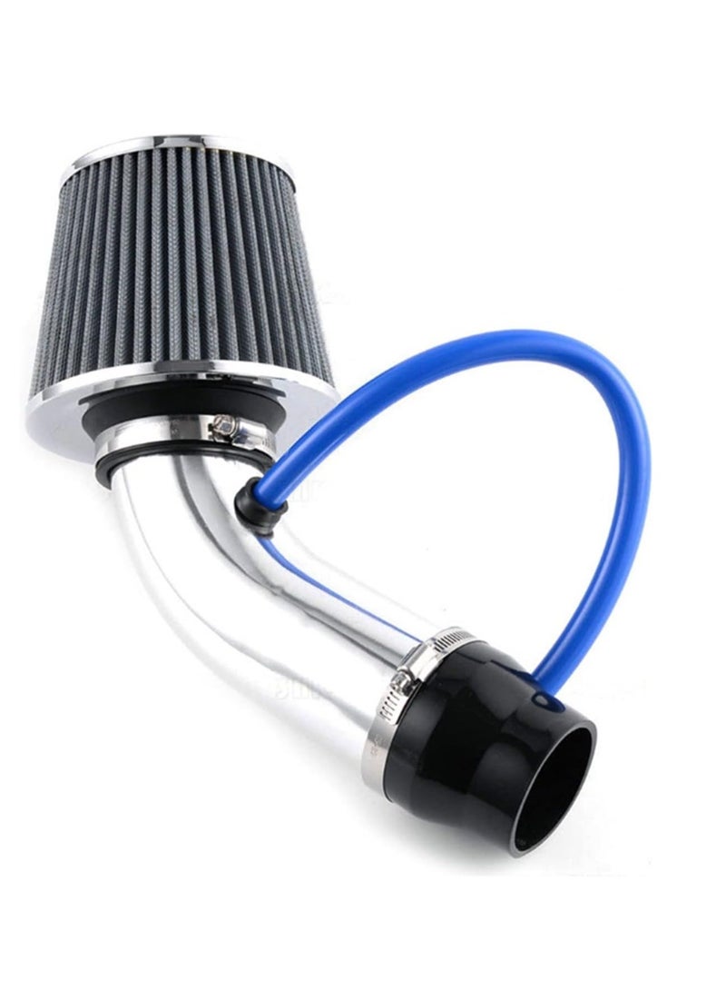 Generic 3 76Mm Universal Racing Air Conditioning Suction Turbine Induction Tube Kit Aluminum with Cone Air Filter Inlet Blue (Silver)  - Image 1