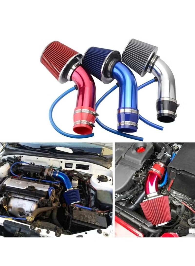 Generic 3 76Mm Universal Racing Air Conditioning Suction Turbine Induction Tube Kit Aluminum with Cone Air Filter Inlet Blue (Silver)  - Image 3
